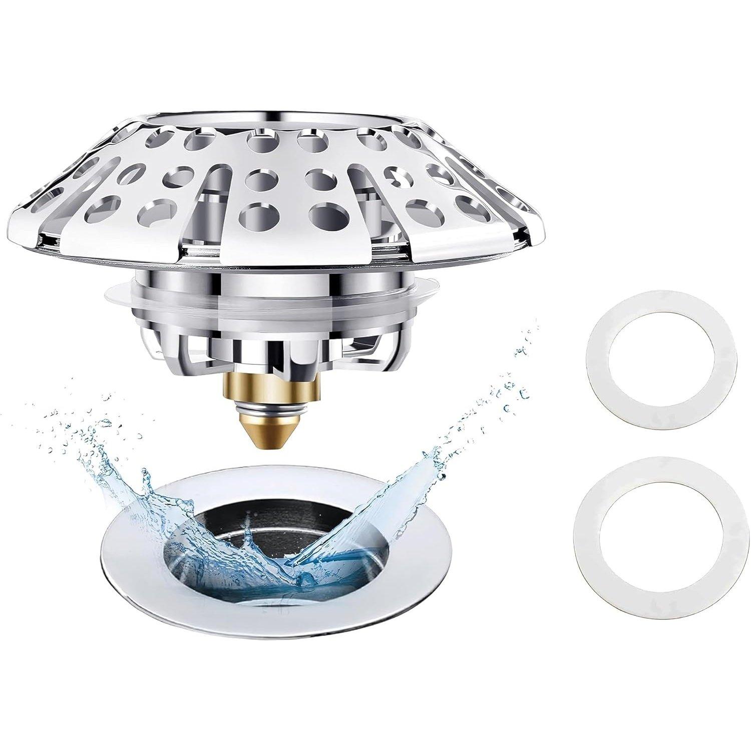 Pop-up Bathtub Drain Stopper with Double Hair Catcher image 0