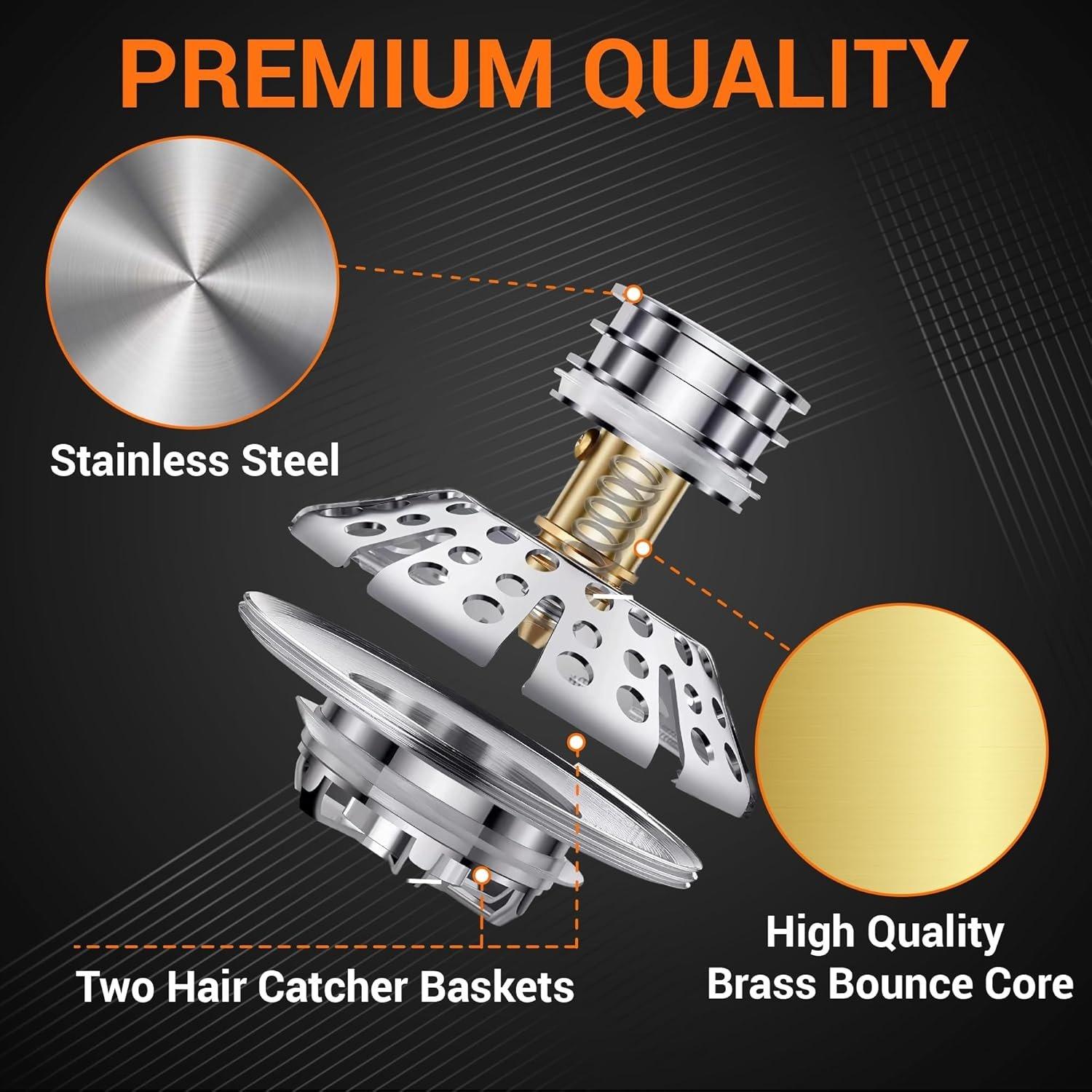 Pop-up Bathtub Drain Stopper with Double Hair Catcher image 2