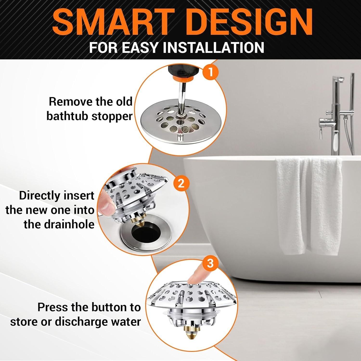 Pop-up Bathtub Drain Stopper with Double Hair Catcher image 3