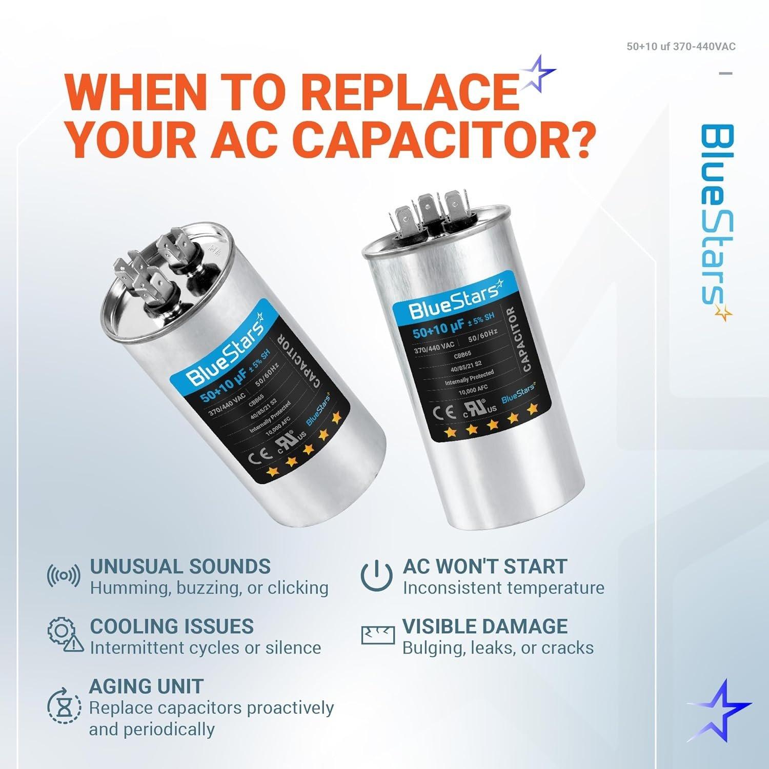 [Lifetime Warranty] 50+10 uF MFD ±5% 370/440 VAC CBB65B Dual Run Start Round Capacitor - Fits Condenser, Heat Pump image 3