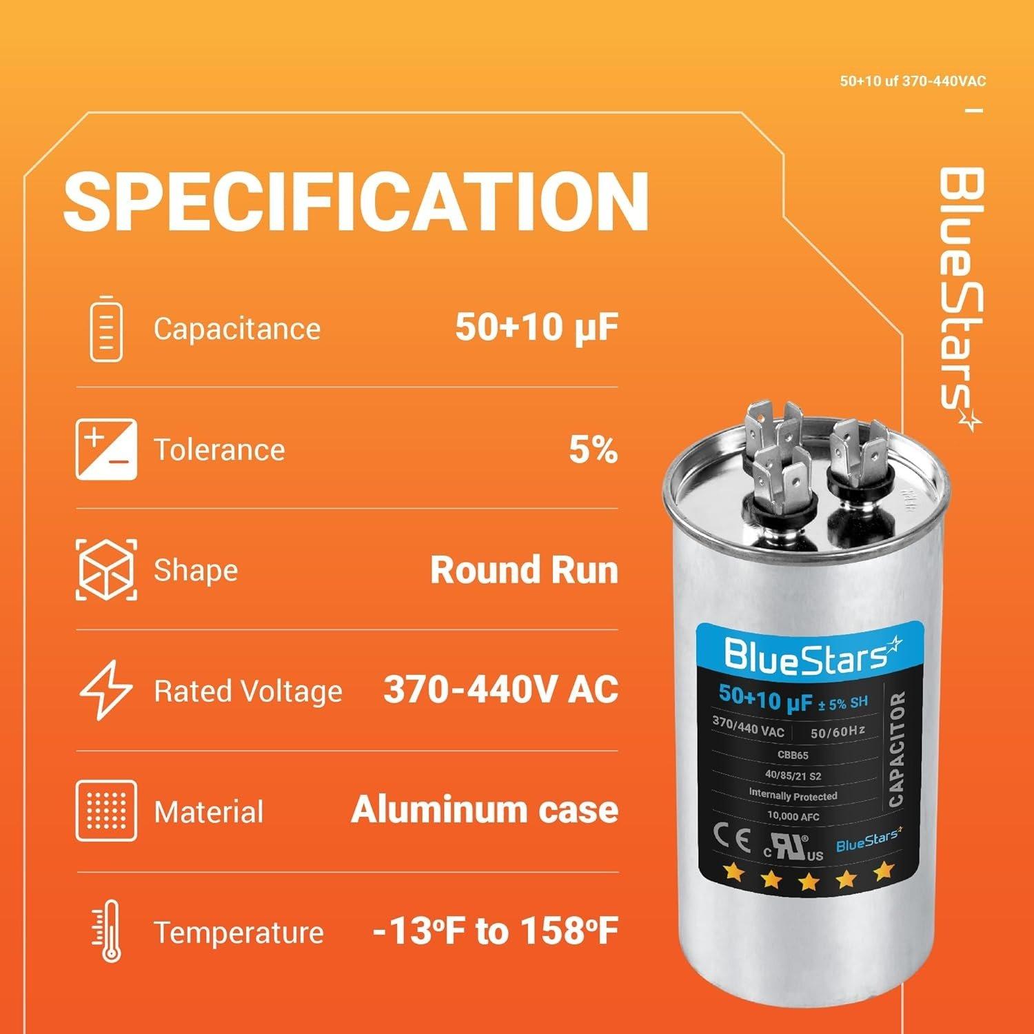 [Lifetime Warranty] 50+10 uF MFD ±5% 370/440 VAC CBB65B Dual Run Start Round Capacitor - Fits Condenser, Heat Pump image 4