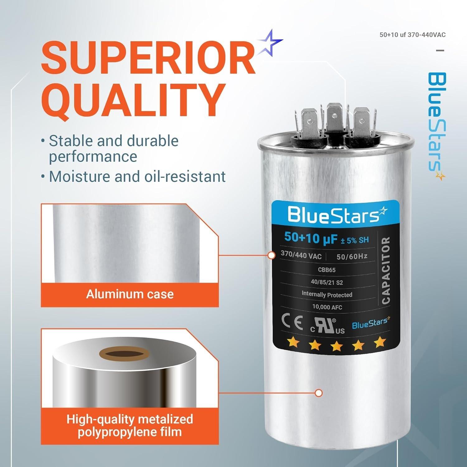 [Lifetime Warranty] 50+10 uF MFD ±5% 370/440 VAC CBB65B Dual Run Start Round Capacitor - Fits Condenser, Heat Pump image 8