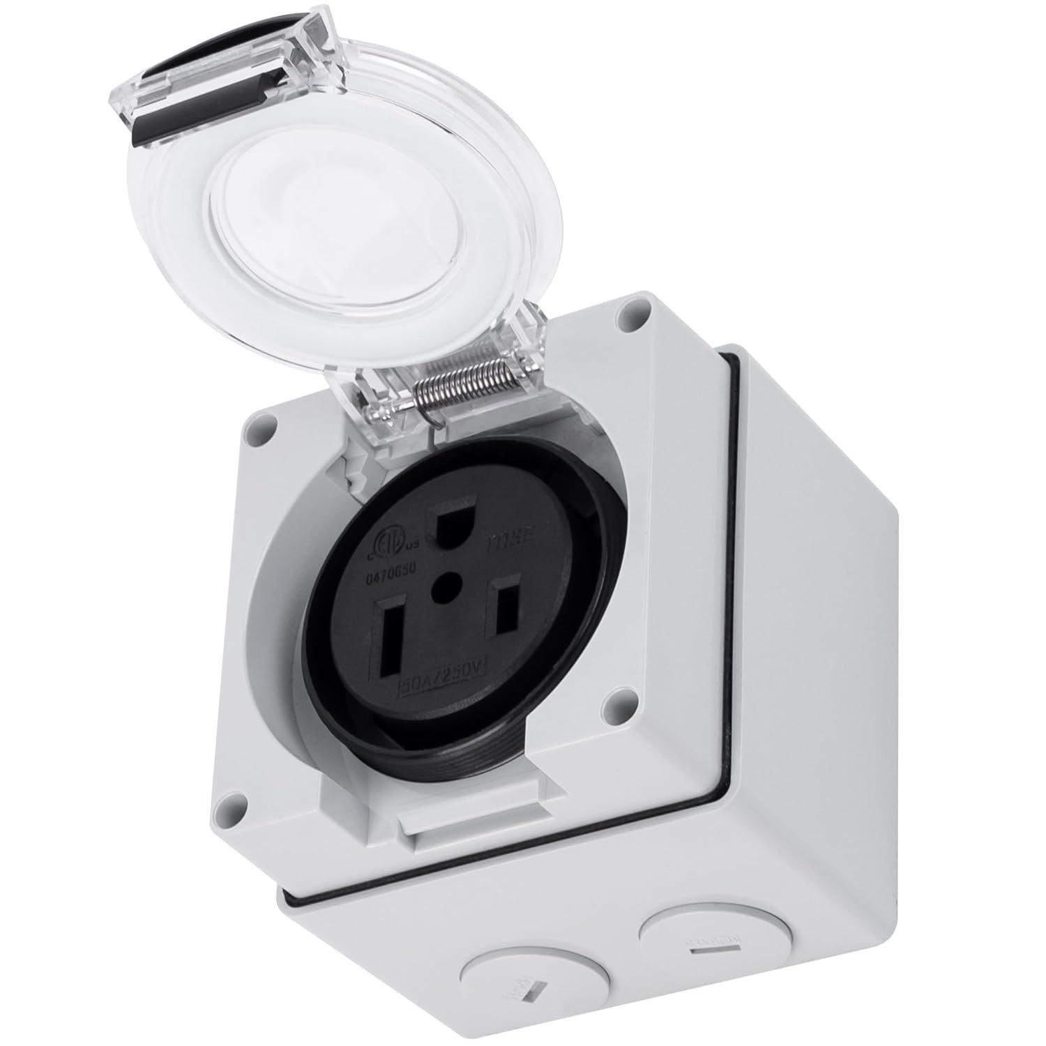 [Lifetime Warranty] NEMA 6-50R Outdoor Power Outlet Box, 50A 250V 3 Pole 4 Wire image 0