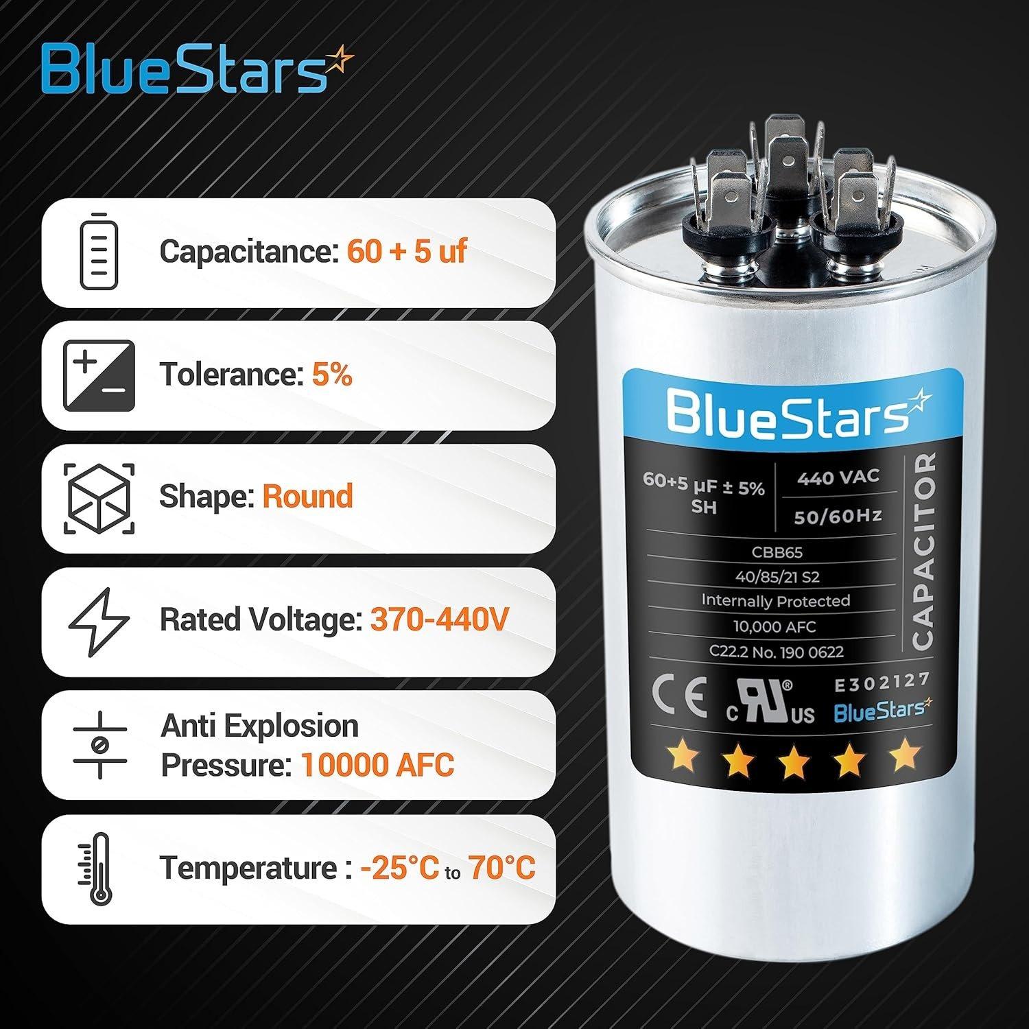 60+5 MFD uf ±5% 370/440 Volt VAC Dual Run Start Round Capacitor image 6