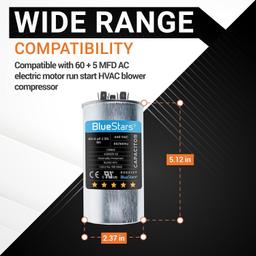 60+5 MFD uf ±5% 370/440 Volt VAC Dual Run Start Round Capacitor thumbnail 5