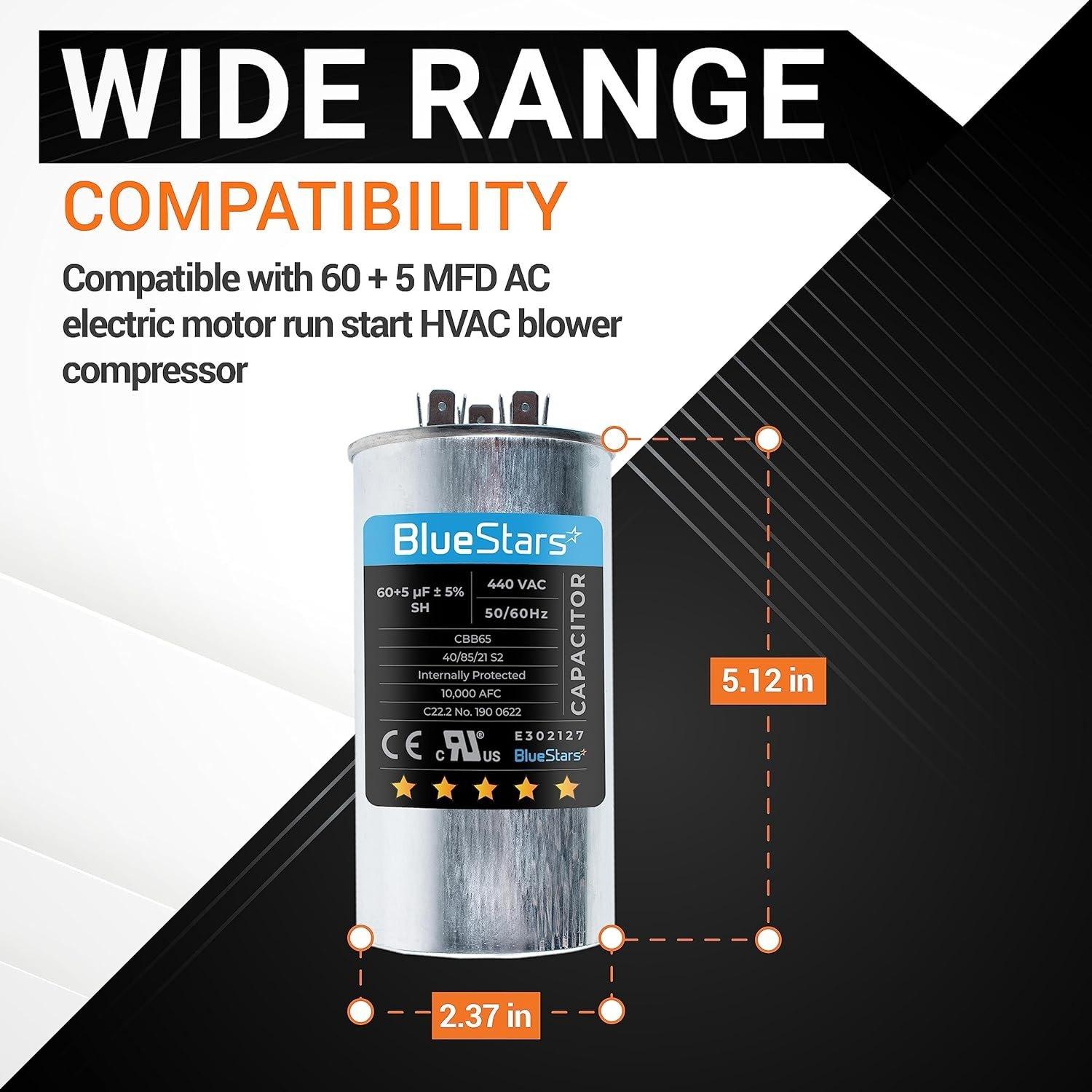 60+5 MFD uf ±5% 370/440 Volt VAC Dual Run Start Round Capacitor image 5