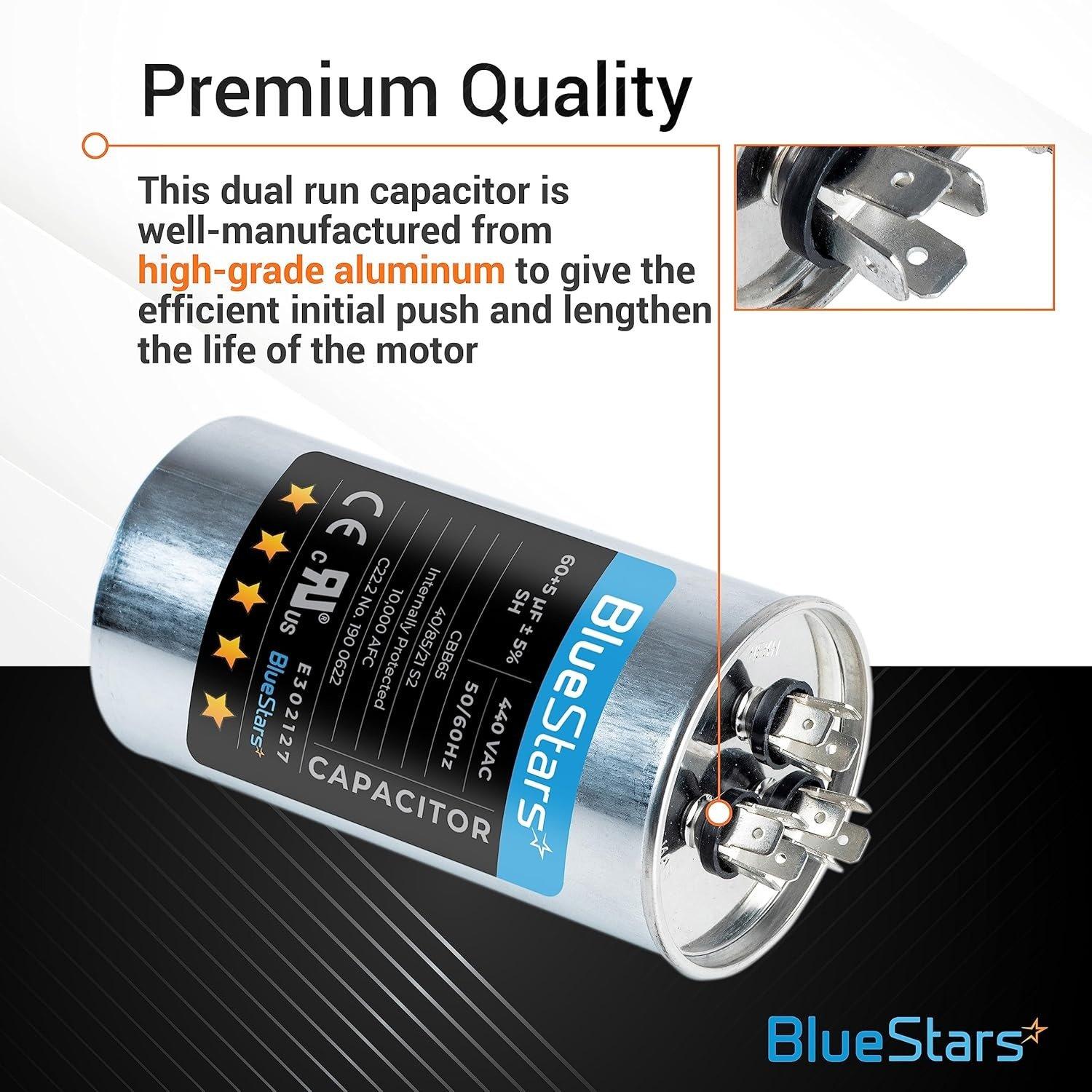 60+5 MFD uf ±5% 370/440 Volt VAC Dual Run Start Round Capacitor image 3