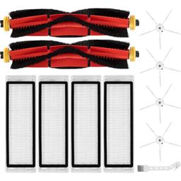 [Lifetime Warranty] Accessories Kit for Roborock S6 Pure S6 E4 S4 S4 Max S5 S5 Max E2 E3 E5 E20 E25 E35 S50 S65 Xiaomi Mijia Robot Vacuum - 2 Main Brush, 6 Side Brush, 4 HEPA Filter, 1 Sweeping Brush thumbnail 0