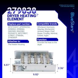 [Lifetime Warranty] 279838 WED4815EW1 Heating Element for Whirlpool WED6200SW1 WED5000DW2 WED5300VW0 WED4800BQ1 Maytag MEDC215EW1 MEDX655DW1 Amana NED4655EW1 Roper Admiral Kenmore Dryer thumbnail 5