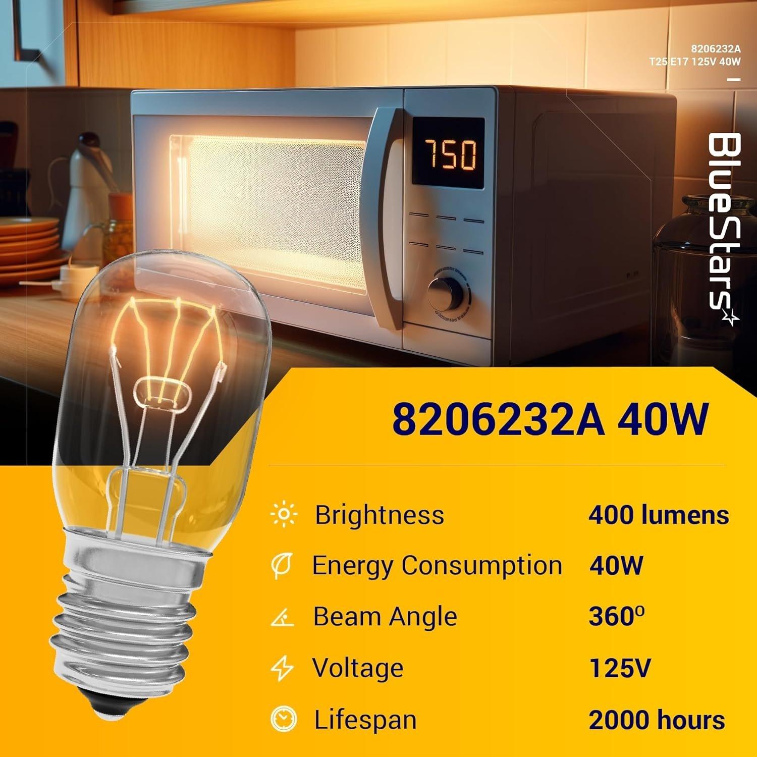 [Lifetime Warranty] 8206232A Whirlpool Microwave Light Bulb Kei 125V 40W E17 Base - Pack of 6 image 5