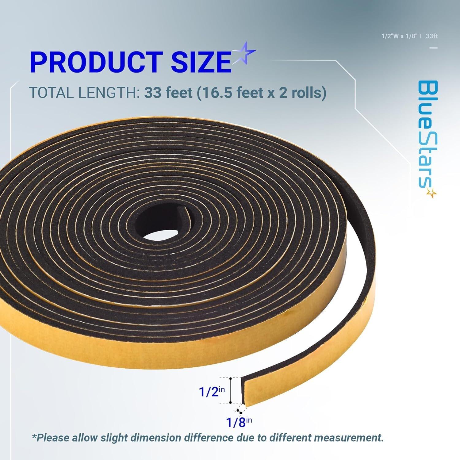 [Lifetime Warranty] Adhesive Door & Window Foam Tape 1/2"W x 1/8" T 33ft image 1