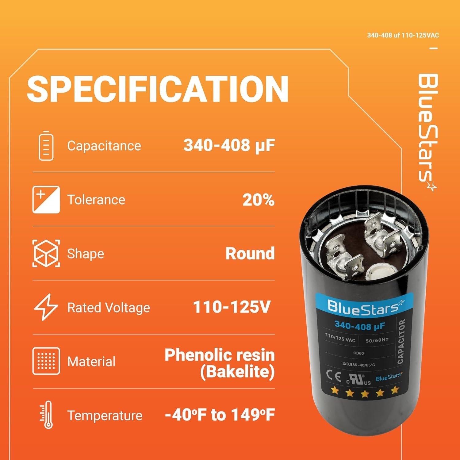 [Lifetime Warranty] 340-408 uF MFD 110-125 VAC ±20% Round Start Capacitor 50/60 Hz - Fits Single-Phase Motors, Gear Motors image 6