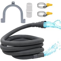 [Lifetime Warranty] 10 Feet Universal Dishwasher & Washing Machine Drain Hose - Flexible Corrugated Extension Kit with 1 Extension Adapter, 2 Clamps, 1 U-Bend Hose Holder thumbnail 0