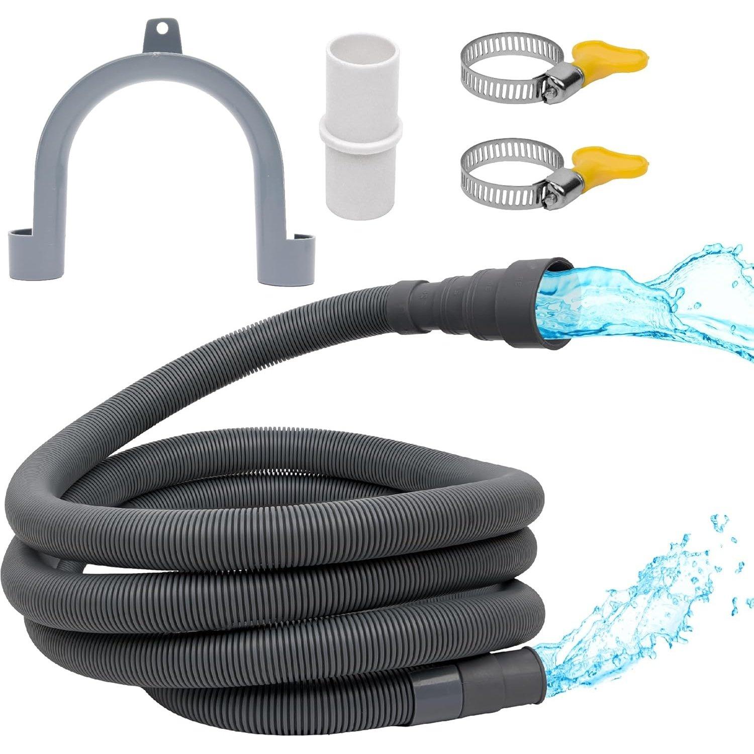 [Lifetime Warranty] 10 Feet Universal Dishwasher & Washing Machine Drain Hose - Flexible Corrugated Extension Kit with 1 Extension Adapter, 2 Clamps, 1 U-Bend Hose Holder image 0