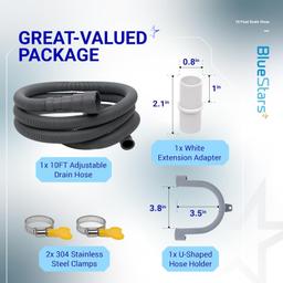 [Lifetime Warranty] 10 Feet Universal Dishwasher & Washing Machine Drain Hose - Flexible Corrugated Extension Kit with 1 Extension Adapter, 2 Clamps, 1 U-Bend Hose Holder thumbnail 5