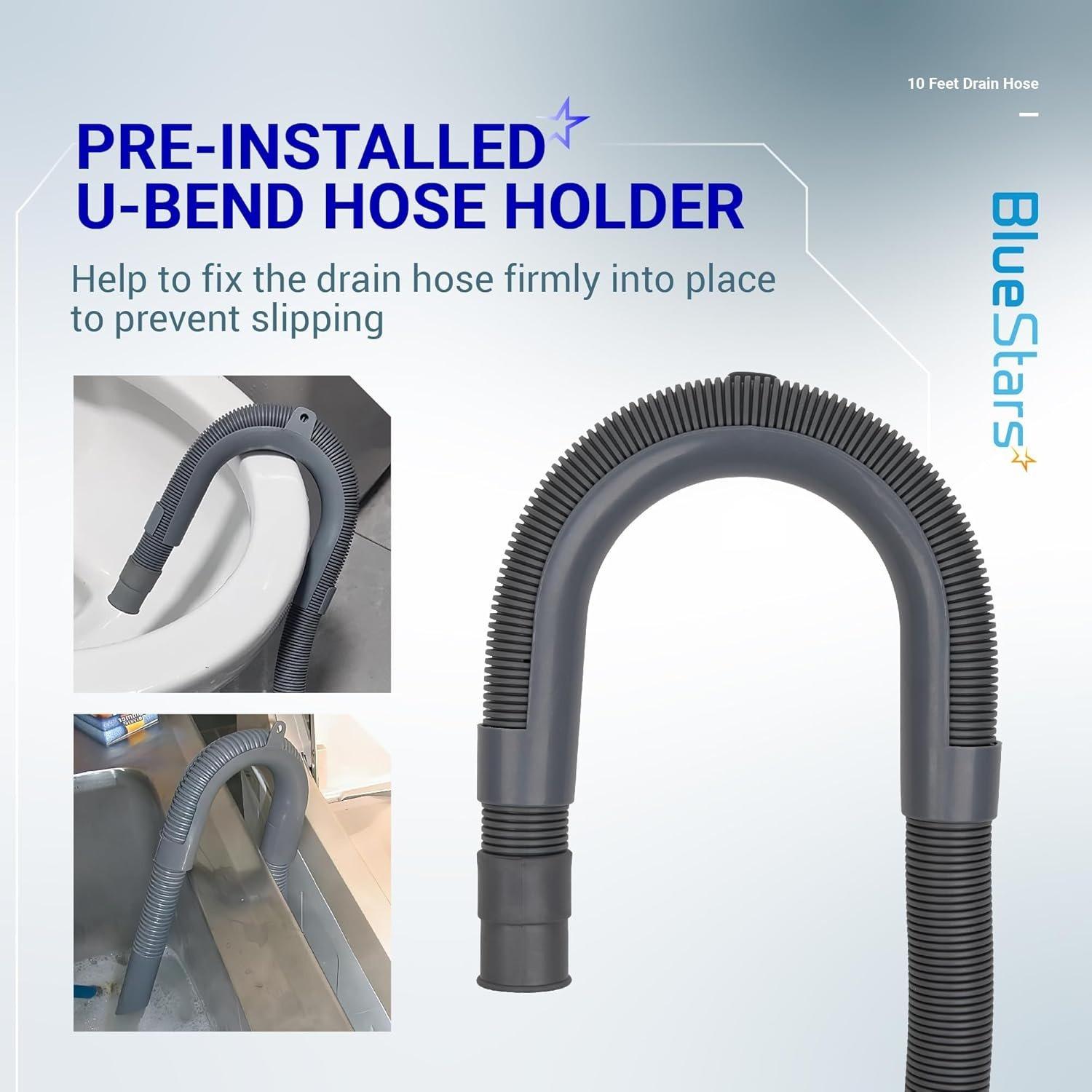 [Lifetime Warranty] 10 Feet Universal Dishwasher & Washing Machine Drain Hose - Flexible Corrugated Extension Kit with 1 Extension Adapter, 2 Clamps, 1 U-Bend Hose Holder image 2