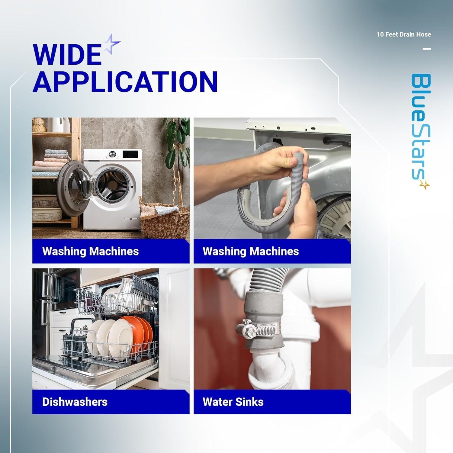 [Lifetime Warranty] 10 Feet Universal Dishwasher & Washing Machine Drain Hose - Flexible Corrugated Extension Kit with 1 Extension Adapter, 2 Clamps, 1 U-Bend Hose Holder image 4