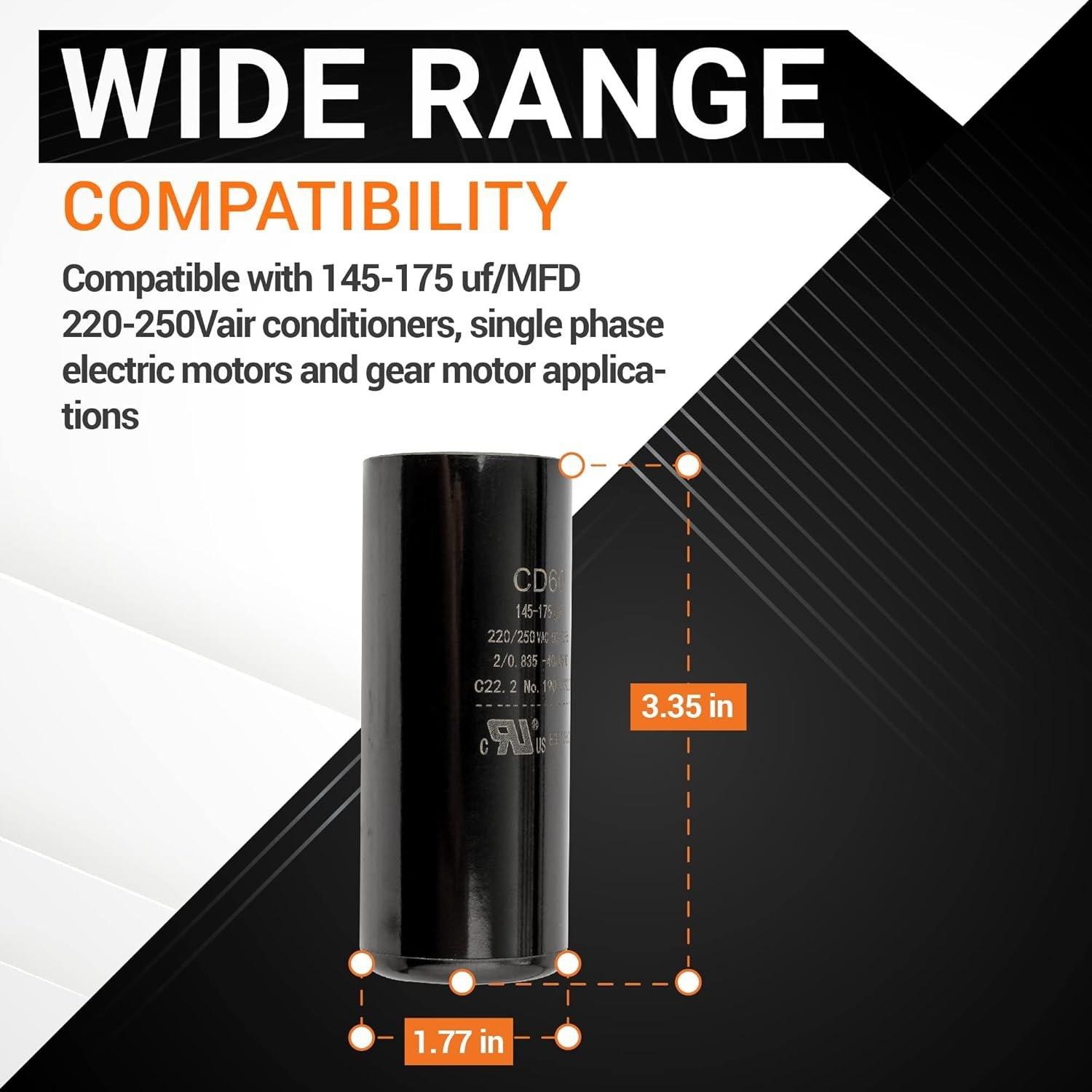 145-175 uF MFD 50/60 Hz 220-250 VAC Volts Round Start Capacitor image 6