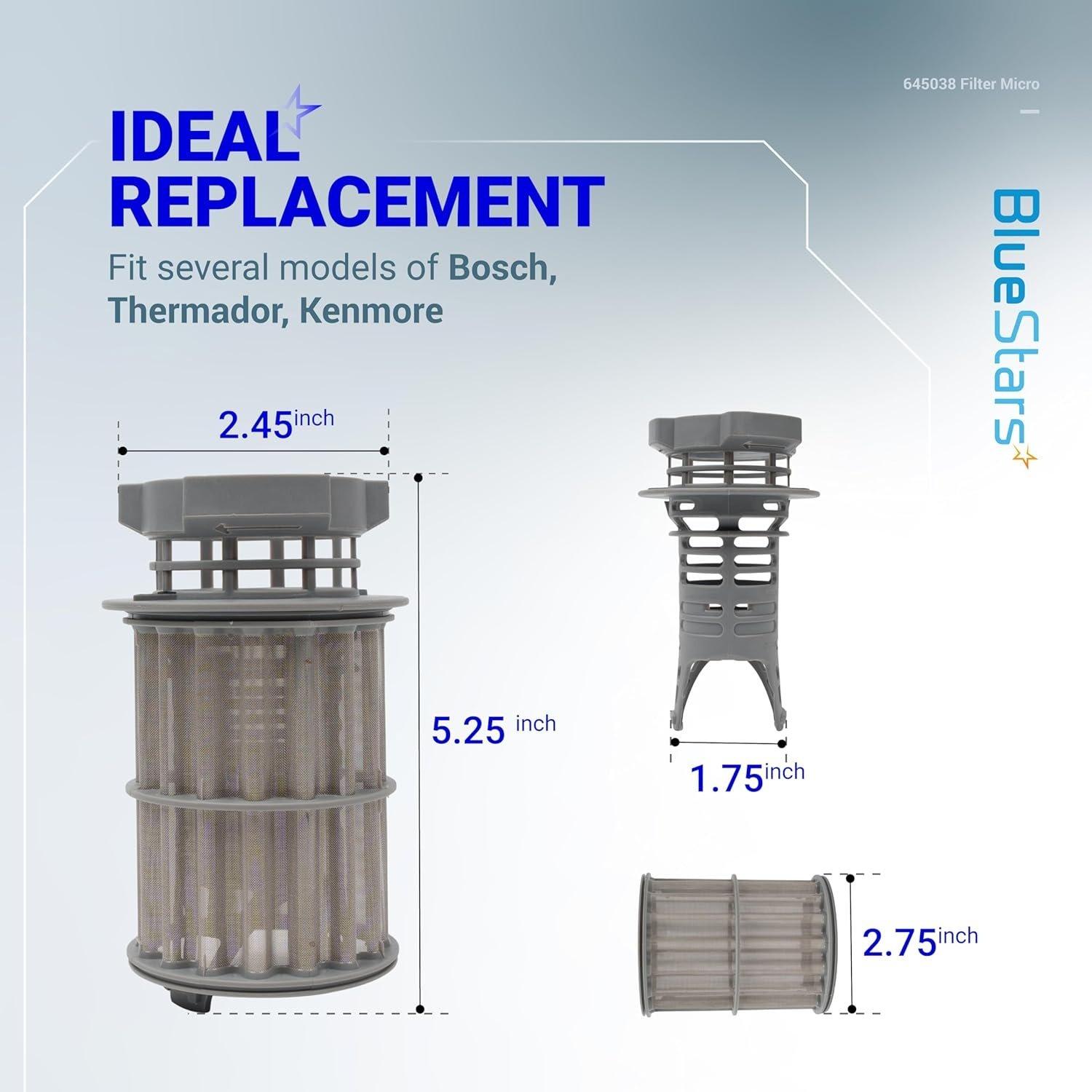 [Lifetime Warranty] 645038 Dishwasher Drain Mesh Micro Filter - Compatible with Bosch Thermador Kenmore Dishwashers - Replaces 00651097 1560725 AH3479708 AP4339631 PS8730270 image 1