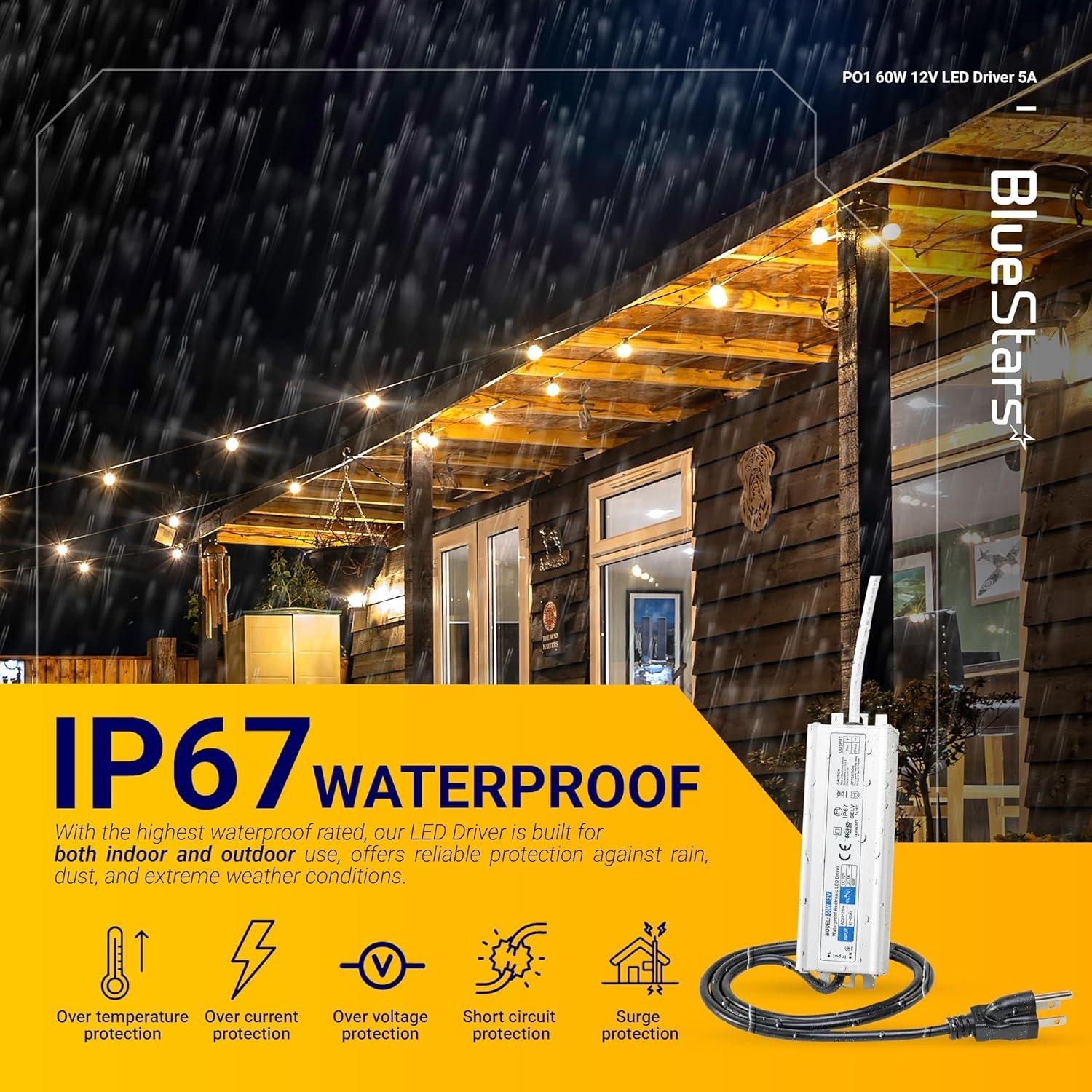 [Lifetime Warranty] 12V LED Power Supply Driver 60W 5A AC 100-240V to 12V DC Transformer IP67 Waterproof image 3