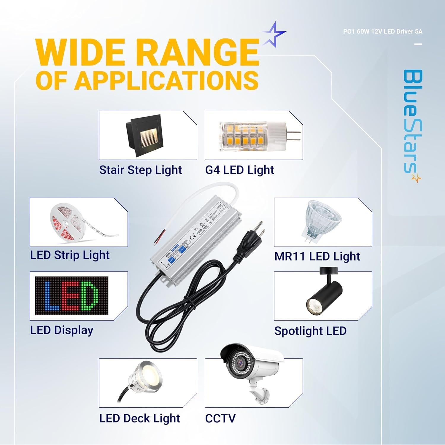 [Lifetime Warranty] 12V LED Power Supply Driver 60W 5A AC 100-240V to 12V DC Transformer IP67 Waterproof image 5
