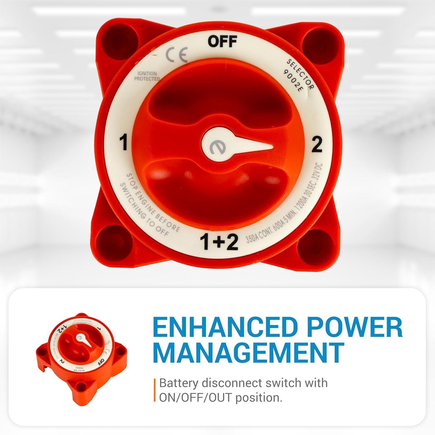 [Lifetime Warranty] 350A 9002E e-Series Battery Switch 350A Continuous 12V to 32V Battery Combiner and Selector Switch 4 Position image 1