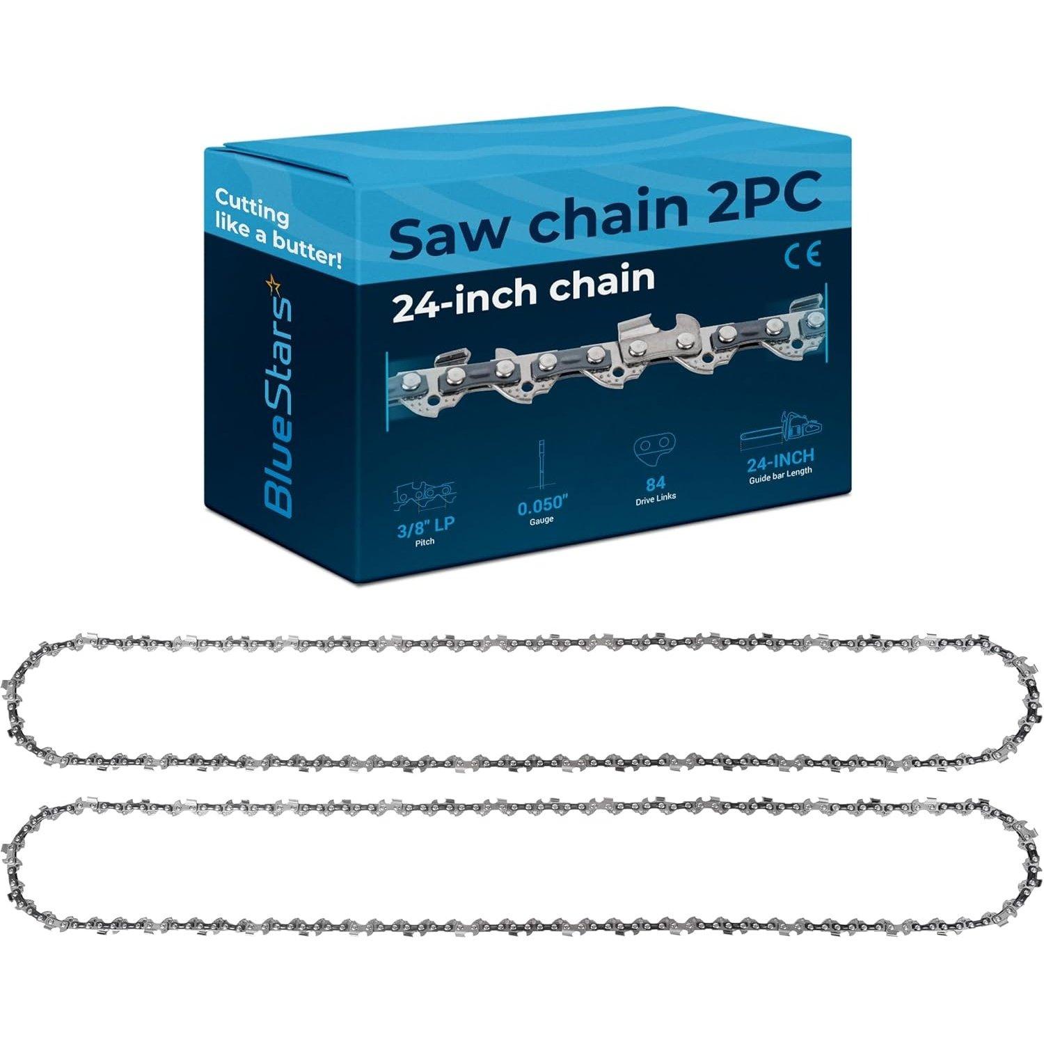 [Lifetime Warranty] 24-inch Chainsaw Chain 3/8" LP Pitch, 0.050" Gauge, 84 Drive Links - Pack of 2 image 0