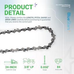 [Lifetime Warranty] 24-inch Chainsaw Chain 3/8" LP Pitch, 0.050" Gauge, 84 Drive Links - Pack of 2 thumbnail 6