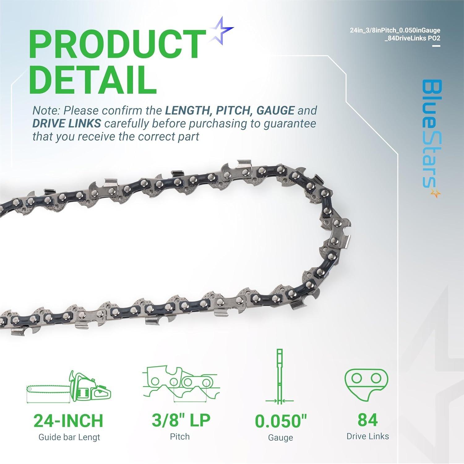 [Lifetime Warranty] 24-inch Chainsaw Chain 3/8" LP Pitch, 0.050" Gauge, 84 Drive Links - Pack of 2 image 6
