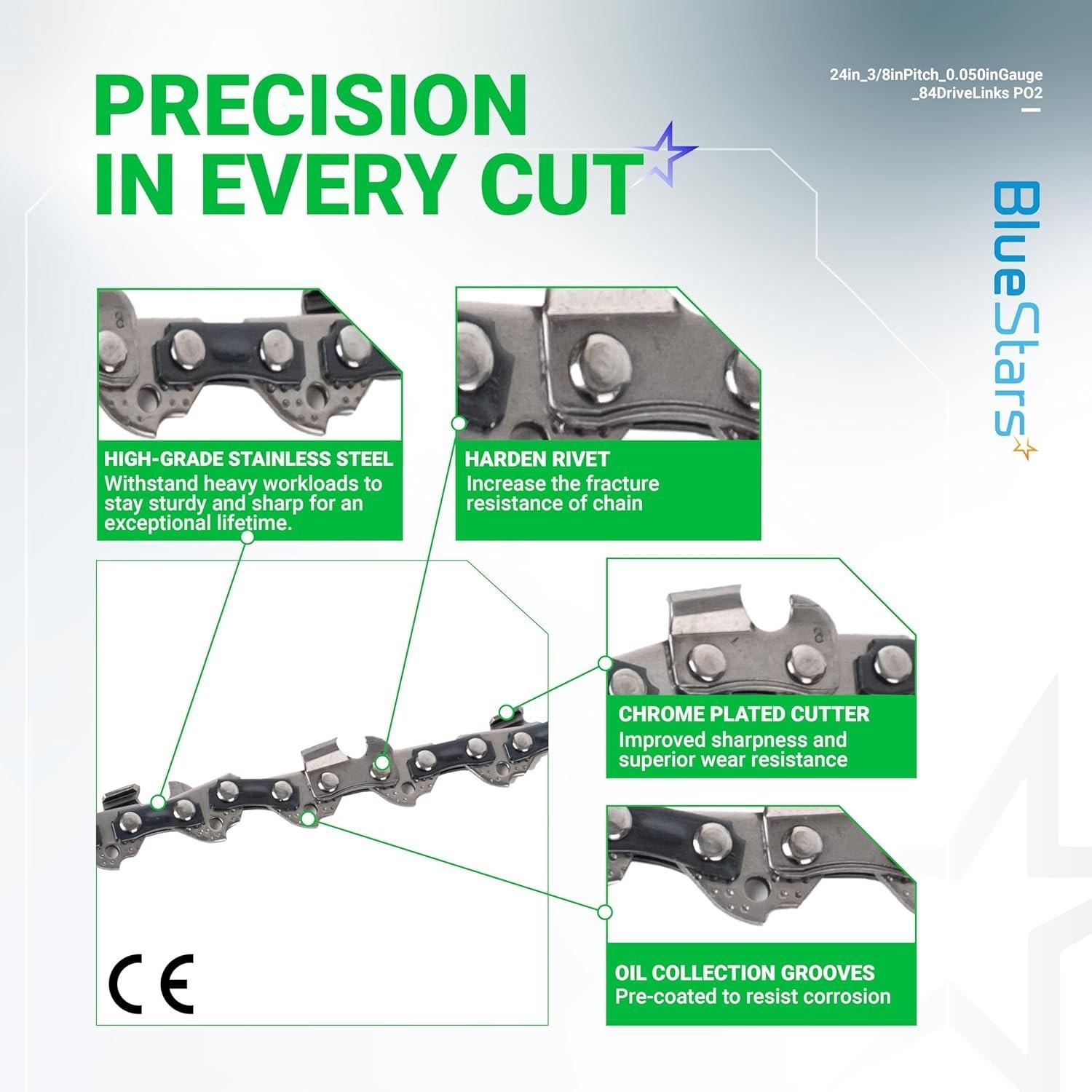 [Lifetime Warranty] 24-inch Chainsaw Chain 3/8" LP Pitch, 0.050" Gauge, 84 Drive Links - Pack of 2 image 4