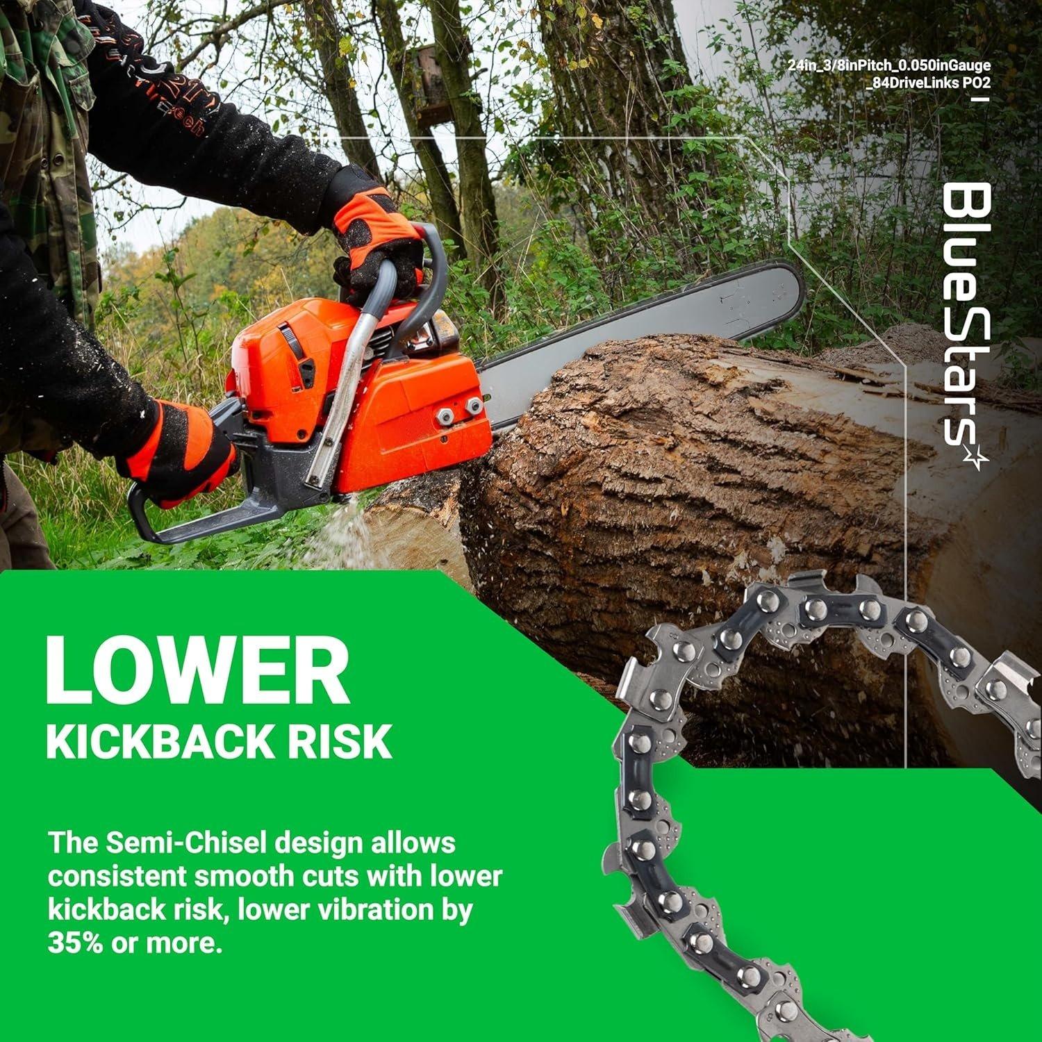 [Lifetime Warranty] 24-inch Chainsaw Chain 3/8" LP Pitch, 0.050" Gauge, 84 Drive Links - Pack of 2 image 3