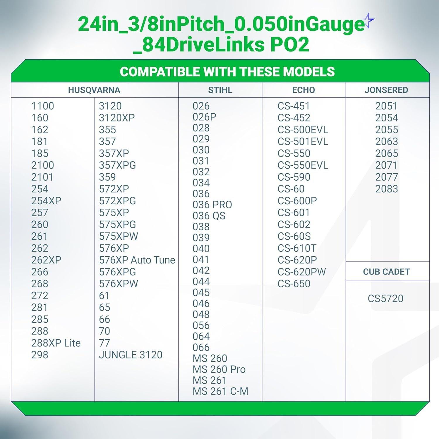 [Lifetime Warranty] 24-inch Chainsaw Chain 3/8" LP Pitch, 0.050" Gauge, 84 Drive Links - Pack of 2 image 1