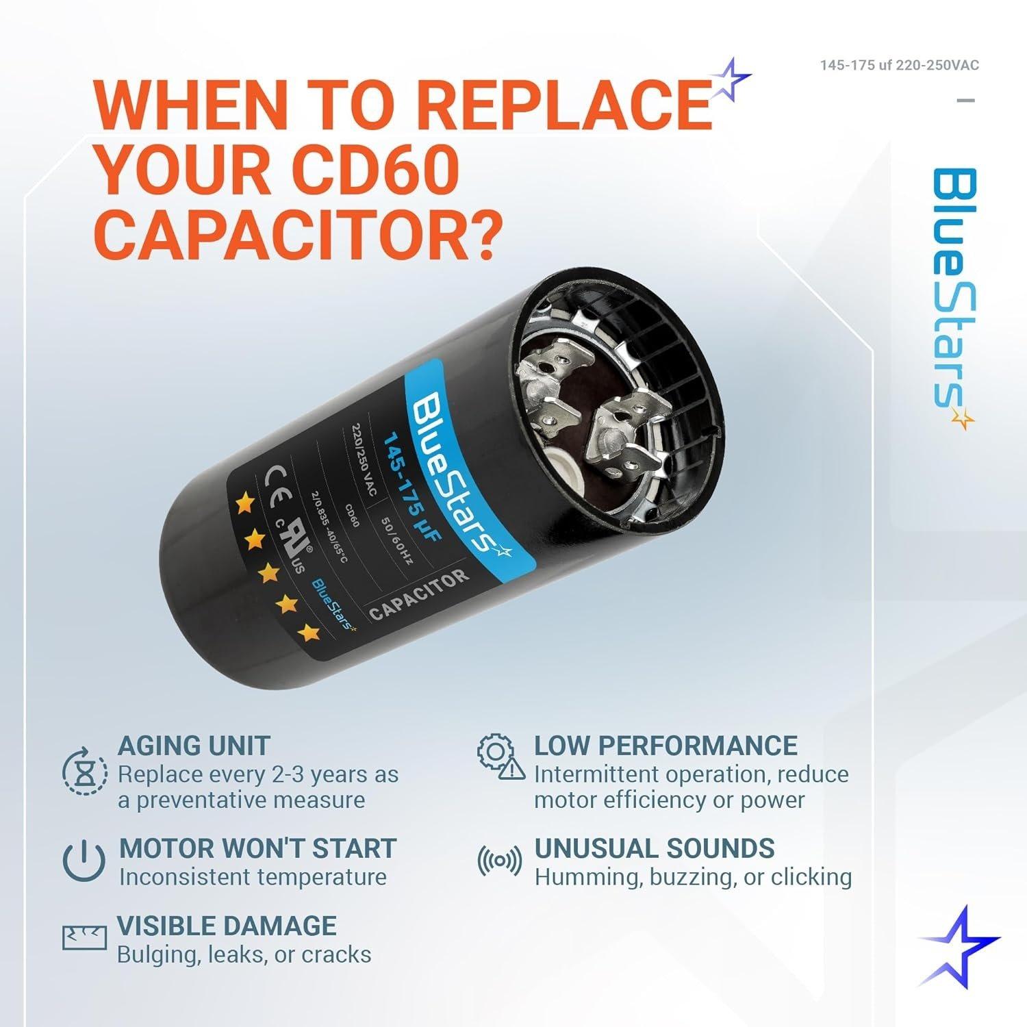 [Lifetime Warranty] 145-175 uF MFD 220-250 VAC CD60 50/60 Hz Round Motor Start Capacitor - Fits Pool Pump, Well Pump image 2