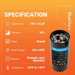 [Lifetime Warranty] 145-175 uF MFD 220-250 VAC CD60 50/60 Hz Round Motor Start Capacitor - Fits Pool Pump, Well Pump thumbnail 4