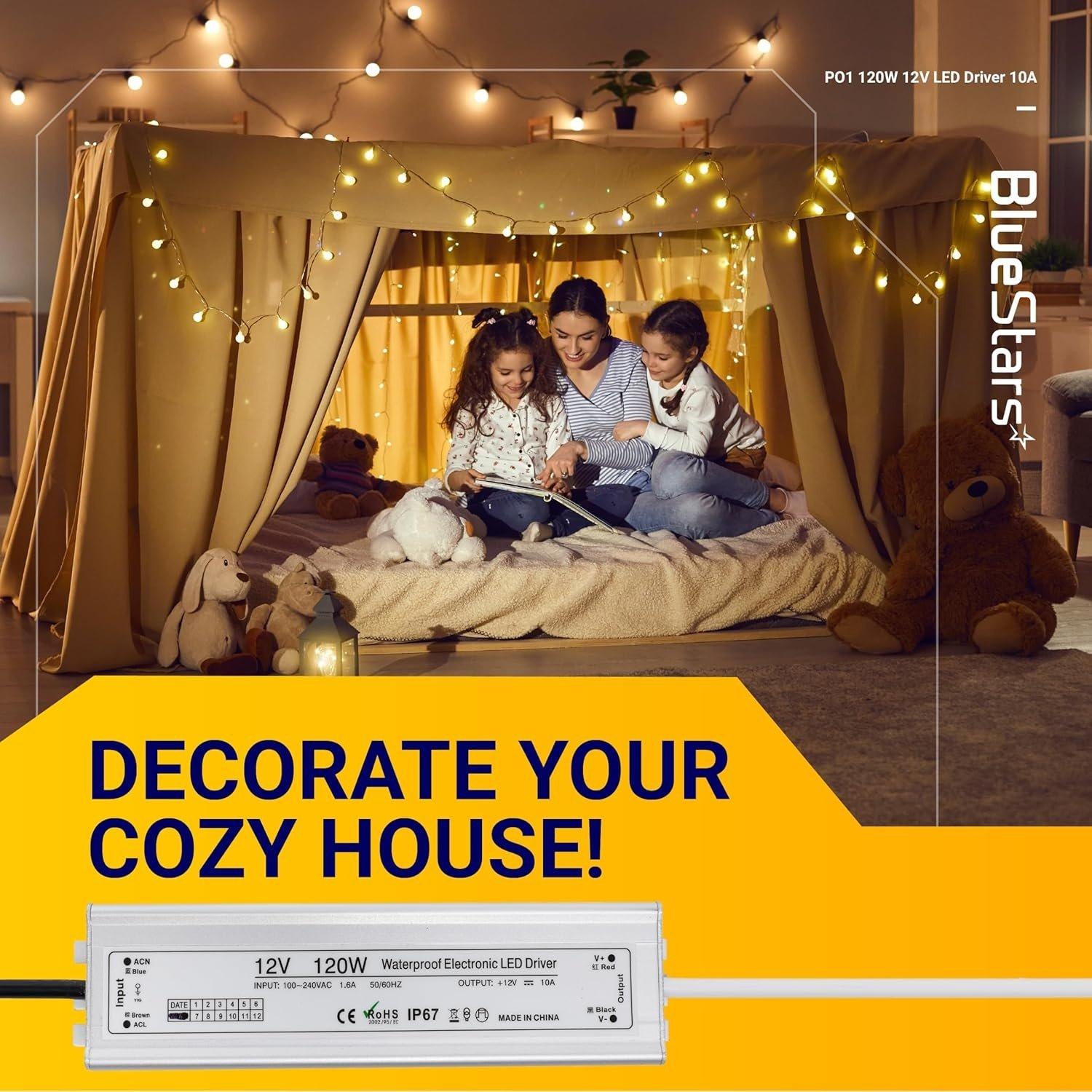 [Lifetime Warranty] 120W 12V LED Power Supply Driver 10A with US Standard 3-Prong Plug - AC 100-260V to 12V DC Constant Voltage Transformer, IP67 Waterproof image 2