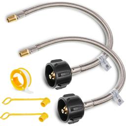 [Lifetime Warranty] [1/4 Male NPT] 15 inch Stainless Braided RV Propane Pigtail Hose with QCC1 - Propane Tank Connector for BBQ RV Camper Two-Stage Regulator - 2 Pack, Includes Seal Tape thumbnail 0