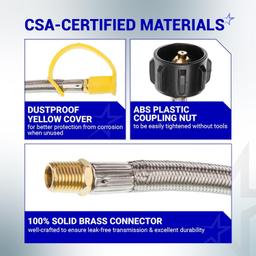 [Lifetime Warranty] [1/4 Male NPT] 15 inch Stainless Braided RV Propane Pigtail Hose with QCC1 - Propane Tank Connector for BBQ RV Camper Two-Stage Regulator - 2 Pack, Includes Seal Tape thumbnail 7