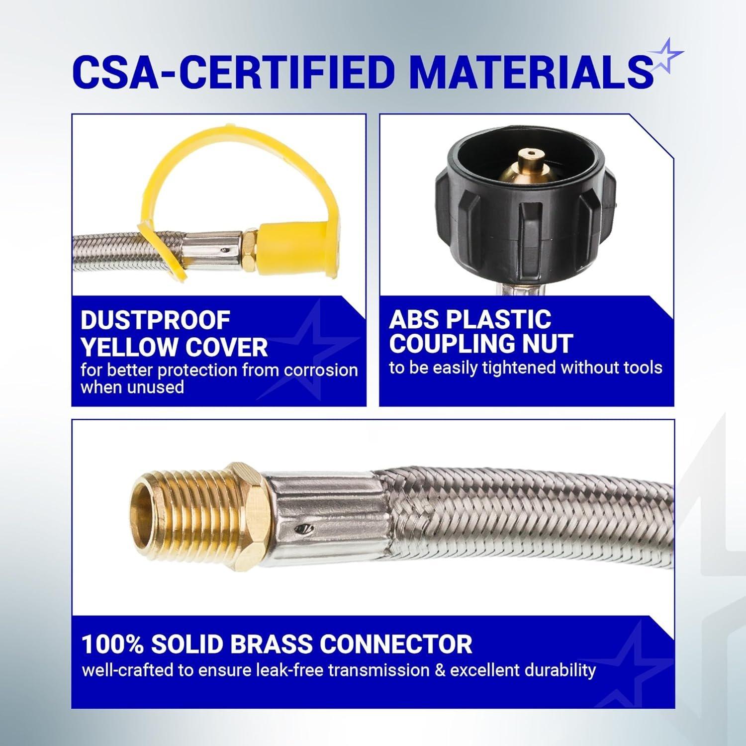 [Lifetime Warranty] [1/4 Male NPT] 15 inch Stainless Braided RV Propane Pigtail Hose with QCC1 - Propane Tank Connector for BBQ RV Camper Two-Stage Regulator - 2 Pack, Includes Seal Tape image 7