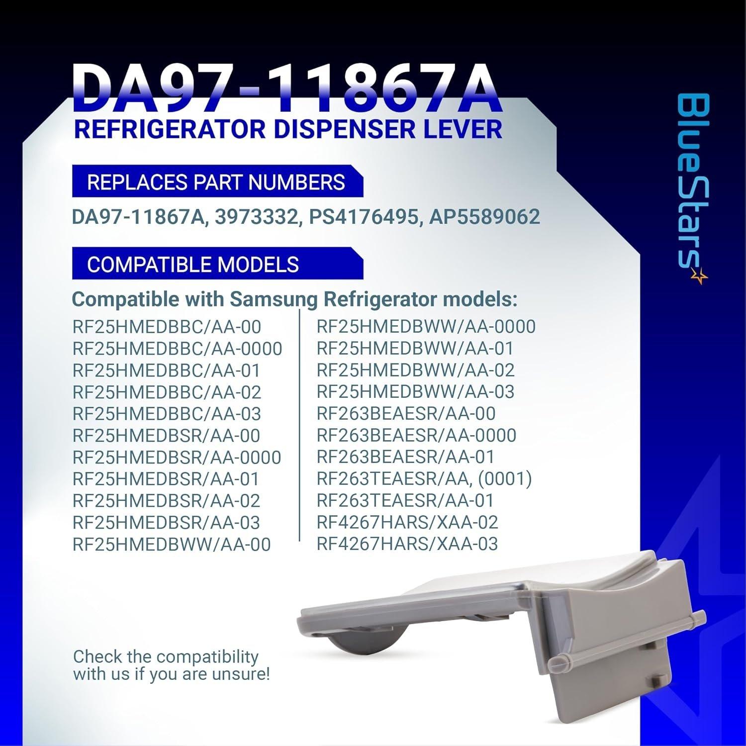 [Lifetime Warranty] DA97-11867A Refrigerator Dispenser Lever Assembly - Compatible with Samsung Refrigerators Series RF25/4267/263 RFG296/29/297/298 RSG307/309 - Replaces 3973332 PS4176495 AP5589062 image 5