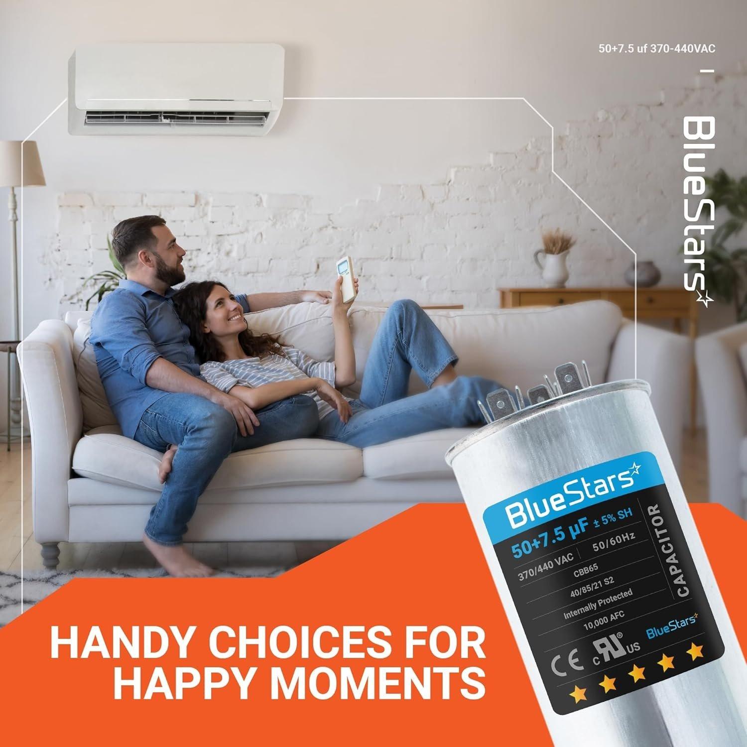 [Lifetime Warranty] 50+7.5 uF MFD Â±5% 370/440 VAC CBB65 CBB65B Dual Run Round Capacitor - Fits AC Unit Fan Motor, Heat Pump, Condenser image 2