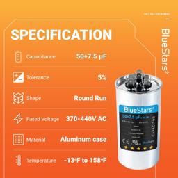 [Lifetime Warranty] 50+7.5 uF MFD Â±5% 370/440 VAC CBB65 CBB65B Dual Run Round Capacitor - Fits AC Unit Fan Motor, Heat Pump, Condenser thumbnail 10