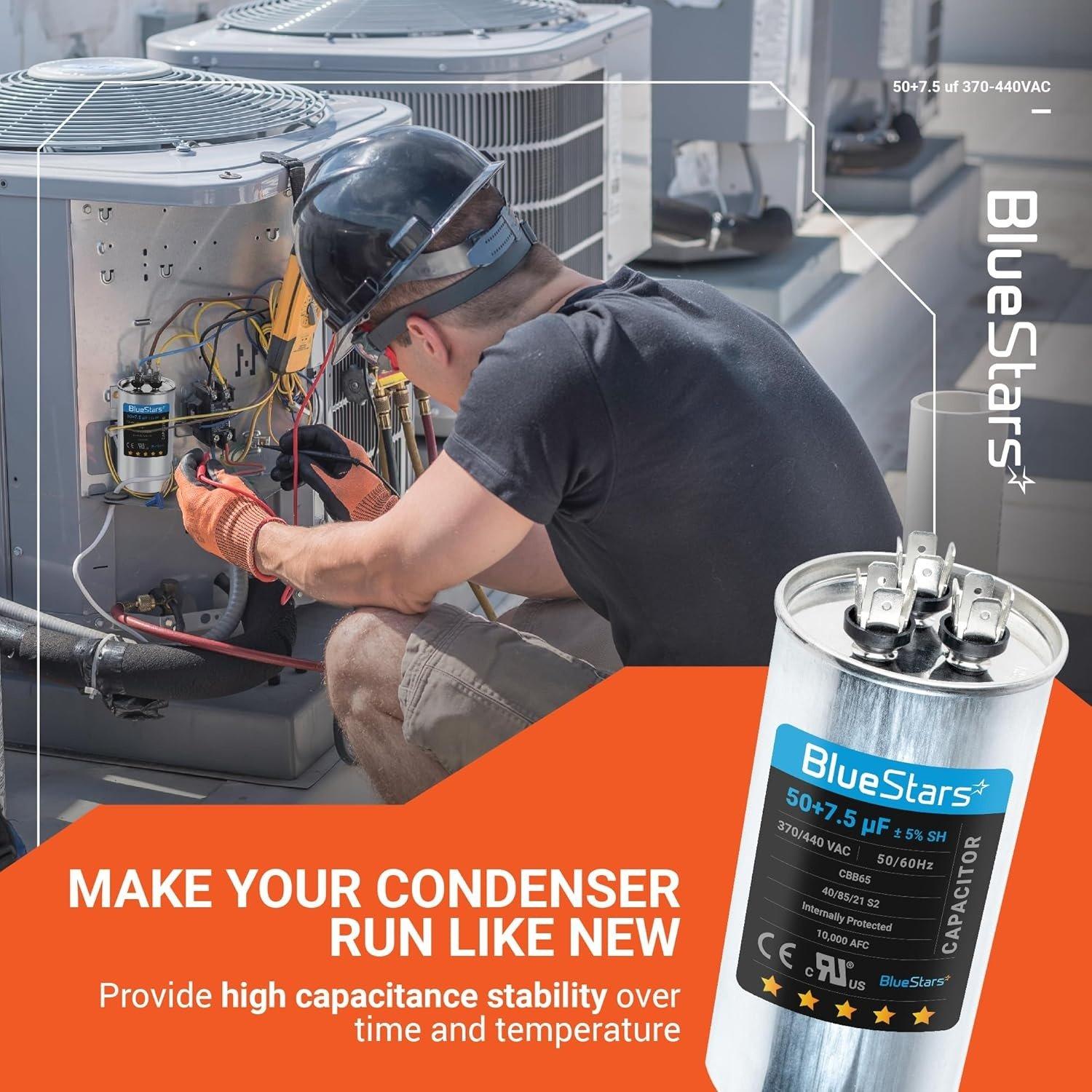 [Lifetime Warranty] 50+7.5 uF MFD Â±5% 370/440 VAC CBB65 CBB65B Dual Run Round Capacitor - Fits AC Unit Fan Motor, Heat Pump, Condenser image 7