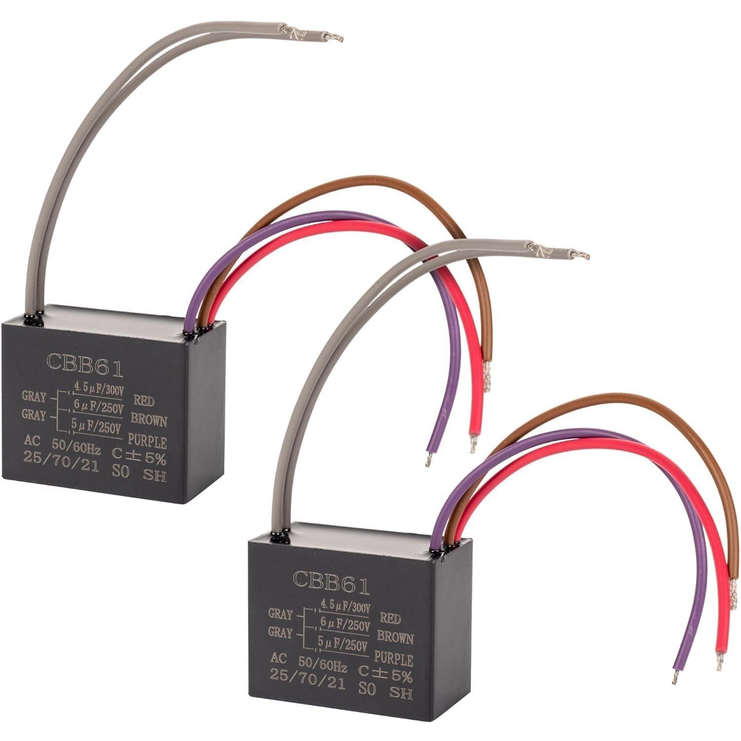 [Lifetime Warranty] CBB61 4.5uf+6uf+5uf 5-Wire 250V/300V AC Ceiling Fan Capacitor - Pack of 2 image 0