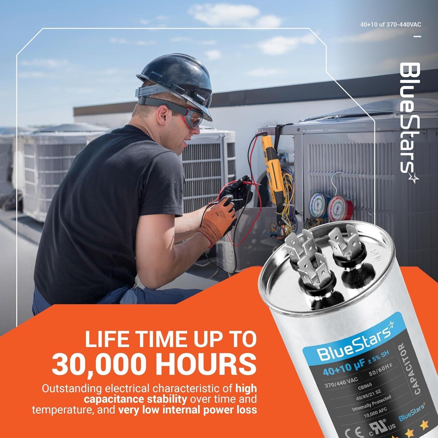 [Lifetime Warranty] 40+10 uF MFD ±5% 370/440 VAC Round Run Start Capacitor - Fits HVAC, Air Conditioners, Heat Pumps image 1