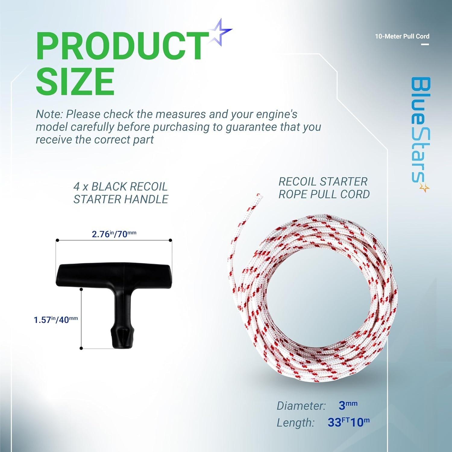 [Lifetime Warranty] Recoil Starter Rope 10-Meter (Diameter: 3.0mm) Pull Cord with 4 Pieces Starter Handle image 2