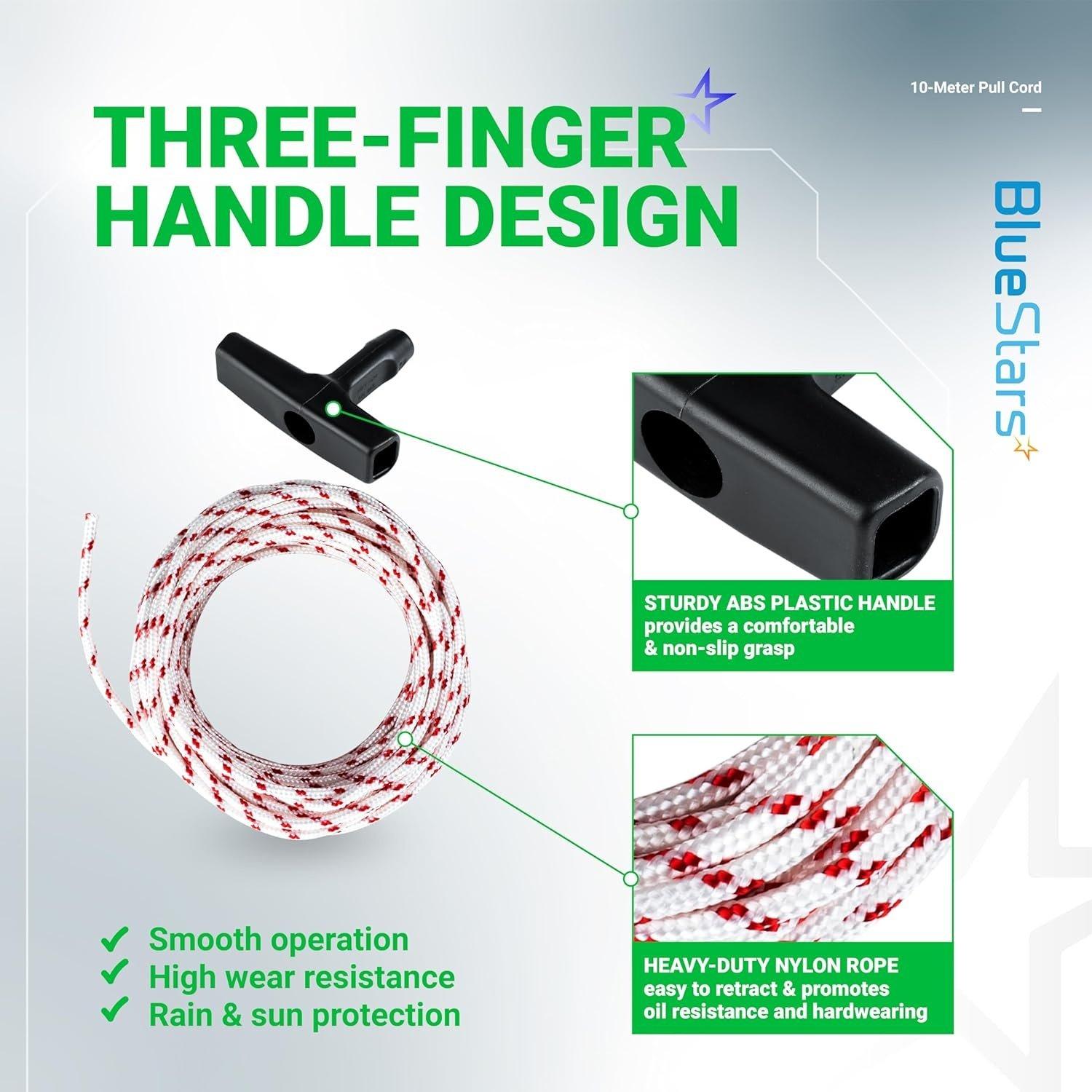 [Lifetime Warranty] Recoil Starter Rope 10-Meter (Diameter: 3.0mm) Pull Cord with 4 Pieces Starter Handle image 1