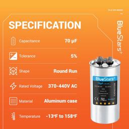 [Lifetime Warranty] 70 uF MFD 370/440 VAC ±5% Round Run Capacitor 50/60 Hz AC Electric Replacement thumbnail 5