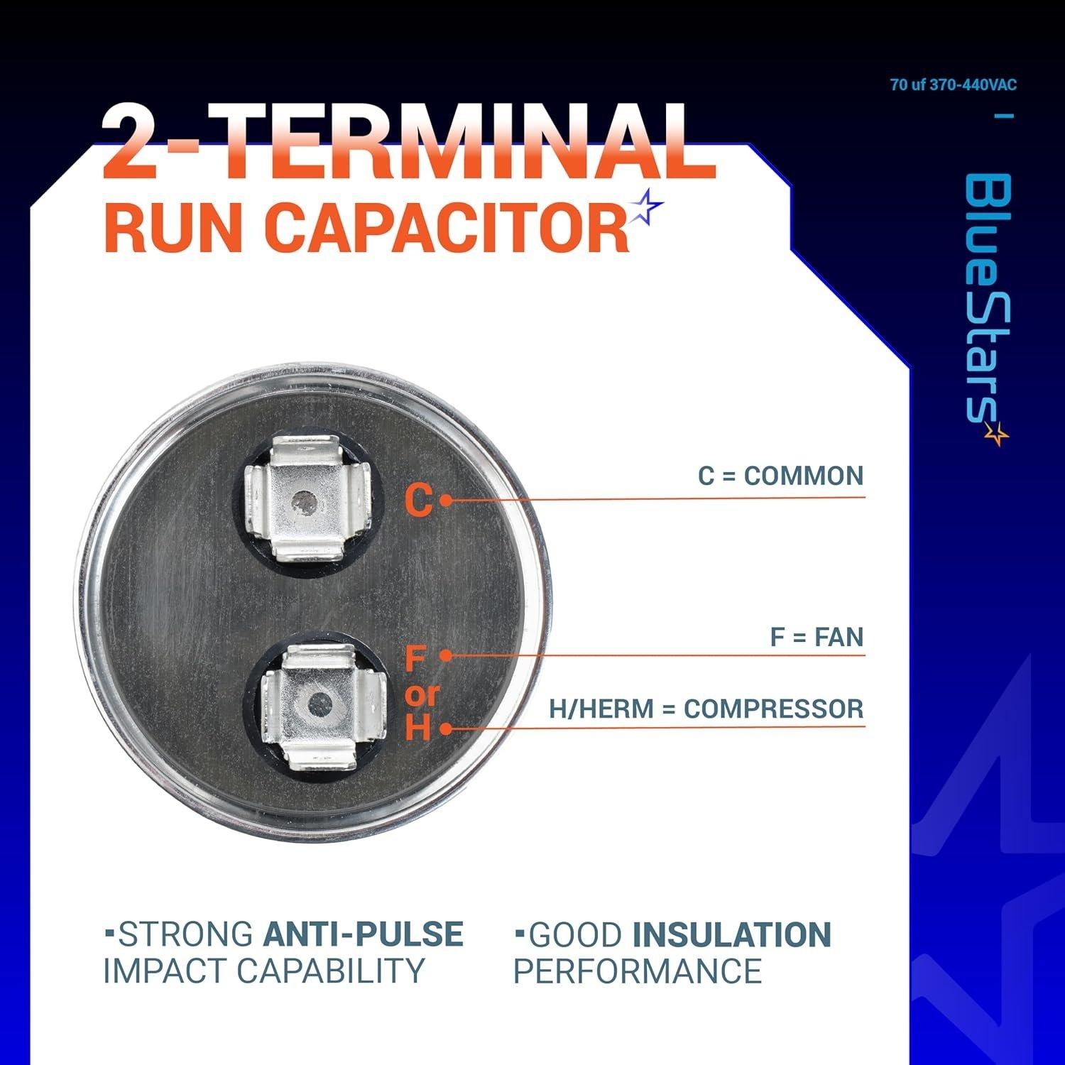 [Lifetime Warranty] 70 uF MFD 370/440 VAC ±5% Round Run Capacitor 50/60 Hz AC Electric Replacement image 2