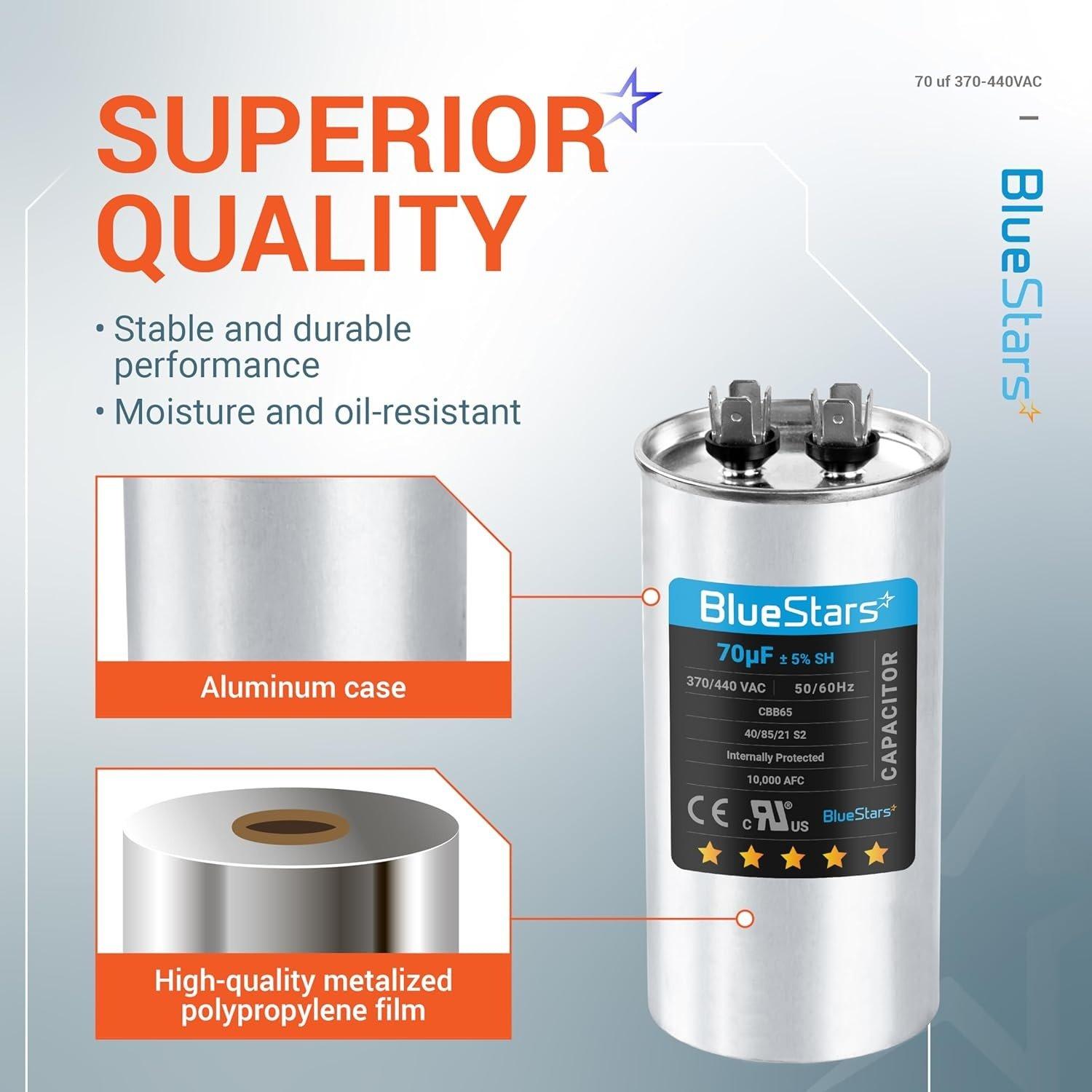 [Lifetime Warranty] 70 uF MFD 370/440 VAC ±5% Round Run Capacitor 50/60 Hz AC Electric Replacement image 1