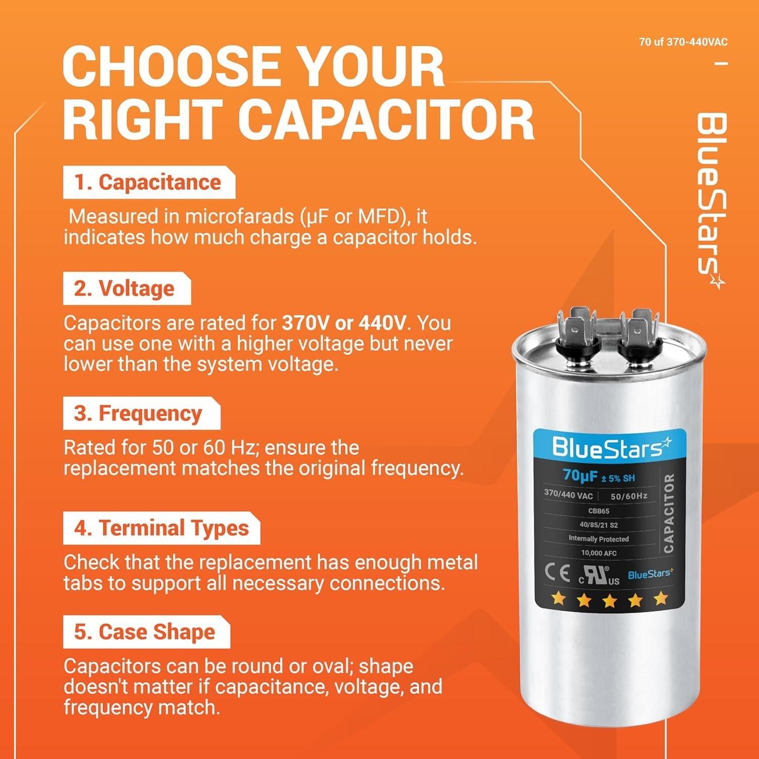 [Lifetime Warranty] 70 uF MFD 370/440 VAC ±5% Round Run Capacitor 50/60 Hz AC Electric Replacement image 3